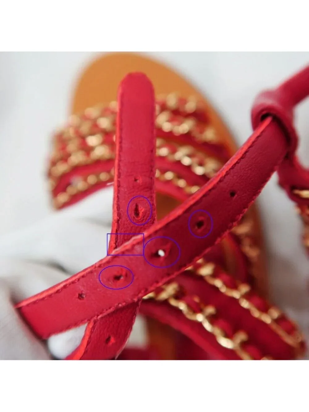 Chanel CC Logo Chain Sandals 38C Brown Red Shoes